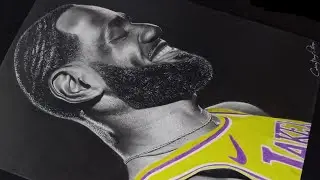 LeBron James in Lakers uniform |graphite and pencil color realistic drawing|