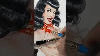 “Red Ribbons” Bettie Page Art - Time Lapse