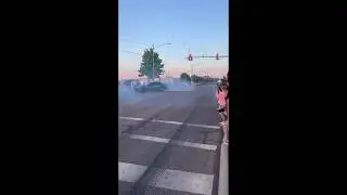 Dodge hellcat does doughnut in front of cops and then runs must watch!