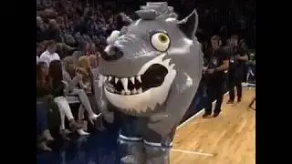 inflatable wolf costume mascot eats fan alive