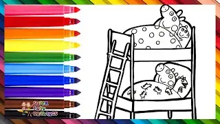 Drawing And Coloring Peppa Pig And George Pig In Their Bunk Bed 🐷🛏️🛏️🌈 Drawings For Kids