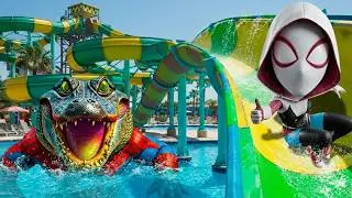 Spider Gwen on the epic water attraction GTA 5  Spider Gwen Ragdoll Ep.152 #waterslide #ragdoll