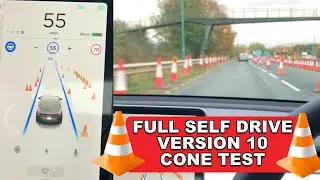 Amazing Traffic Cone Detection & Variable Speeds Testing - Tesla Full Self Drive Autopilot V10