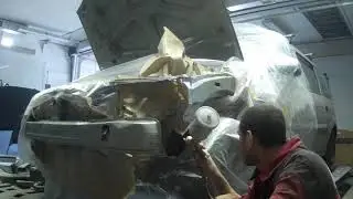 Рихтовка на стапеле, без покраски, и замена деталей на автомобиле Лада Ларгус (Dacia Logan в Европе)