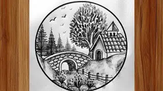 Old scenery drawing in circle
