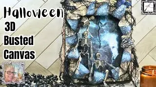 How to Make a 3D BUSTED CANVAS Tutorial: EASY Halloween DIY 🎃🦇🦴