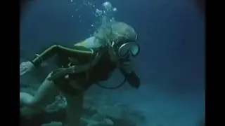 Retro diving scene with girl