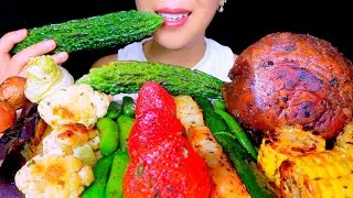 ASMR GRILLED VEGGIES + FRUIT (BITTER MELON, MUSHROOM, EGGPLANT, CORN, STRAWBERRY) | TRACYN ASMR