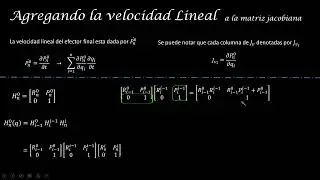 Agregando la velocidad lineal de manipuladores a la matriz Jacobiana Parte 1