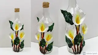 Bottle Art With Calla Lilies | Clay White Calla Lilies | Bottle Decoration | Bottle Art