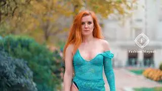 Fashion Model Inga Slow motion Catwalk in Blue dress