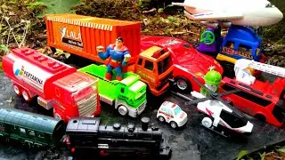 Mobil Mobilan, Kereta api, truk tronton, pesawat, mobil pertamina dan helikopter,train toy car