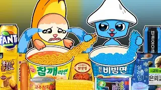 BANANA CAT vs SMUTF CAT - Convenience Store YELL0W vs BLUE MUKBANG | We live we love we lie | ASMR