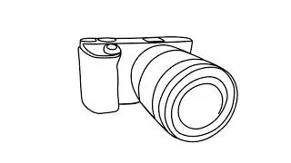 animation of continuous drawing of a camera with one line.