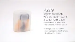 K299 Silicon Earplugs w/Blue Nylon Cord & Clear Clip Case