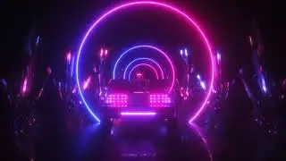 Neon Glowing Circles & Futuristic Car Tunnel Background 4K VJ Loop Video | No Copyright Motion Video