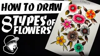 HOW TO DRAW 8 Types of FLOWERS | Traditional TATTOO Design