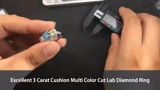 Excellent 3 Carat Cushion Multi Color Cut Lab Diamond Ring