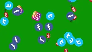 Top Social Media Logos Falling Free Green Screen : Facebook, YouTube, Instagram, Twitter Icons