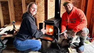 IT'S Getting HOT in the OFF GRID FOREST CABIN | Installing the US 900 Sq Ft Log Wood Stove & Chimney