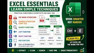 Excel Tricks Everyone Should Know | Ctrl+E - Flash Fill, , SEARCH, LEFT, RIGHT, MID, Extraction