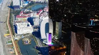 Музыкальные фонтаны в Батуми. Район дома юстиций и Орби Сити с высоты