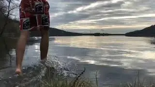 Jumping into cold lake is fun.