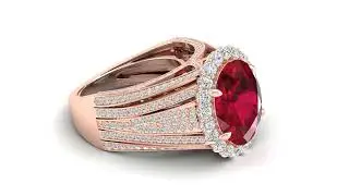 Rose Gold make Ruby studded Pave Diamond Ring rendered by Cad & Render