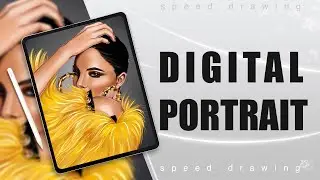 Kendall Jenner in fur coat, coloring - Digital portrait speed drawing - Learn, listen to music