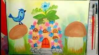 Как нарисовать домик, где живут Незнайка и его друзья.