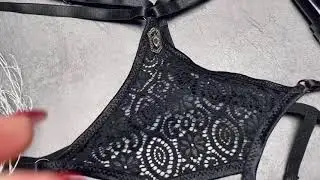 Black lace crotchless panty with open back (handmade)