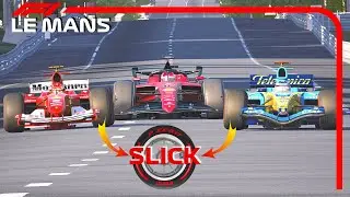 Ferrari F1 2022 vs Ferrari F1 2004 vs Renault F1 2005 R25 (ALL SLICK TIRES) - Le Mans 24h Circuit