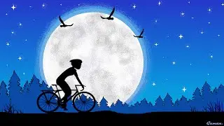 Easy & Simple Computer Drawing: Nighttime Scene - Boy Riding a Bicycle