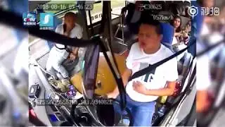 Falling rock smashes through bus windshield, breaks driver's ribs
