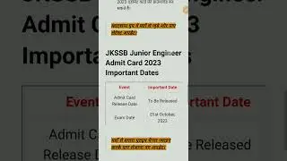 JKSSB Junior Engineer Admit Card 2023 Download #admitcard  #job #shorts
