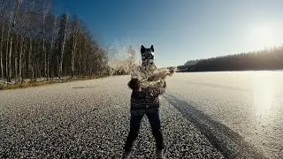 Nordic Skating. На коньках по озеру. Лисичка на коньках, лёд озера в цветах. Пойма Вятки и Чепцы.