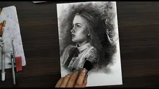 SADIE SINK aesthetic charcoal portrait drawing | Time-lapse
