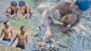 Jungle khfood | three boy-Eating delicious - Smart cooking pork ....?