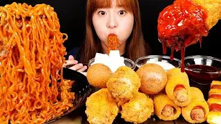 ASMR MUKBANG :) Kimchi fire noodle, Bburinkle  chicken, cheese ball. 김치불닭볶음면,뿌링클치킨