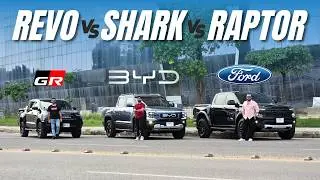 BYD Shark P-HEV 2025 VS Ford Ranger Raptor 2022 VS Toyota Revo GR-S 2023. Drag Race + Road Test.
