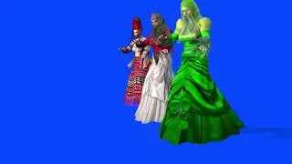 Three Modern Women Dance iRobot Moves Walking Camera Right | Free Green Screen Dance 3D Animation