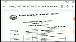 mlsu BSC 3rd year time table 2021//Mlsu udaipur Bsc Final year time table 2021//