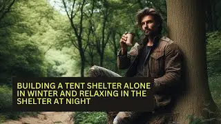 Building a tent shelter alone in winter and relaxing in the shelter at night