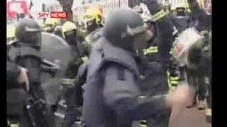 Spanish Firemen Fight Police