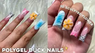 POLYGEL DUCK NAILS✨ 3D SCULPTED FLOWER NAIL ART & SUMMER NAIL DESIGN | Live Stream