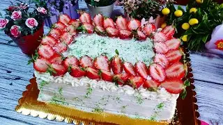 БЕСПОДОБНЫЙ ДОМАШНИЙ ТОРТ С КЛУБНИКОЙ И ТВОРОЖНЫМ КРЕМОМ....🍓🍓🍓#тортсклубникой