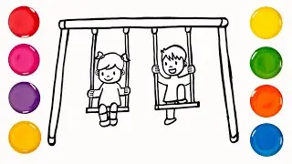 How to Draw and Color Kids on Swing | Drawing & Coloring for Toddlers | Easy drawing Step by step