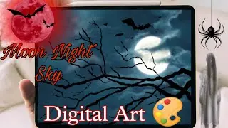 Moon Night Scary Sky Digital Art | IPad painting | Procreate Art| @pranavkarmakarart #sky #night