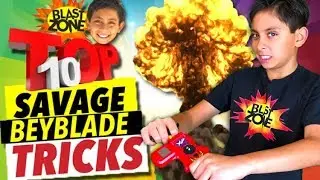 Top 10 Beyblade Tricks on Blast Zone Kid!  My Most Savage Beyblade Burst Trick Shots!