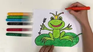 How to draw a frog. Step-by-step drawing of the frog princess. Drawing lesson for very young chil...